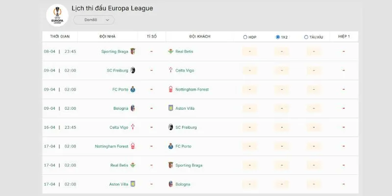 Thông tin lịch thi đấu được cập nhật siêu tốc độ